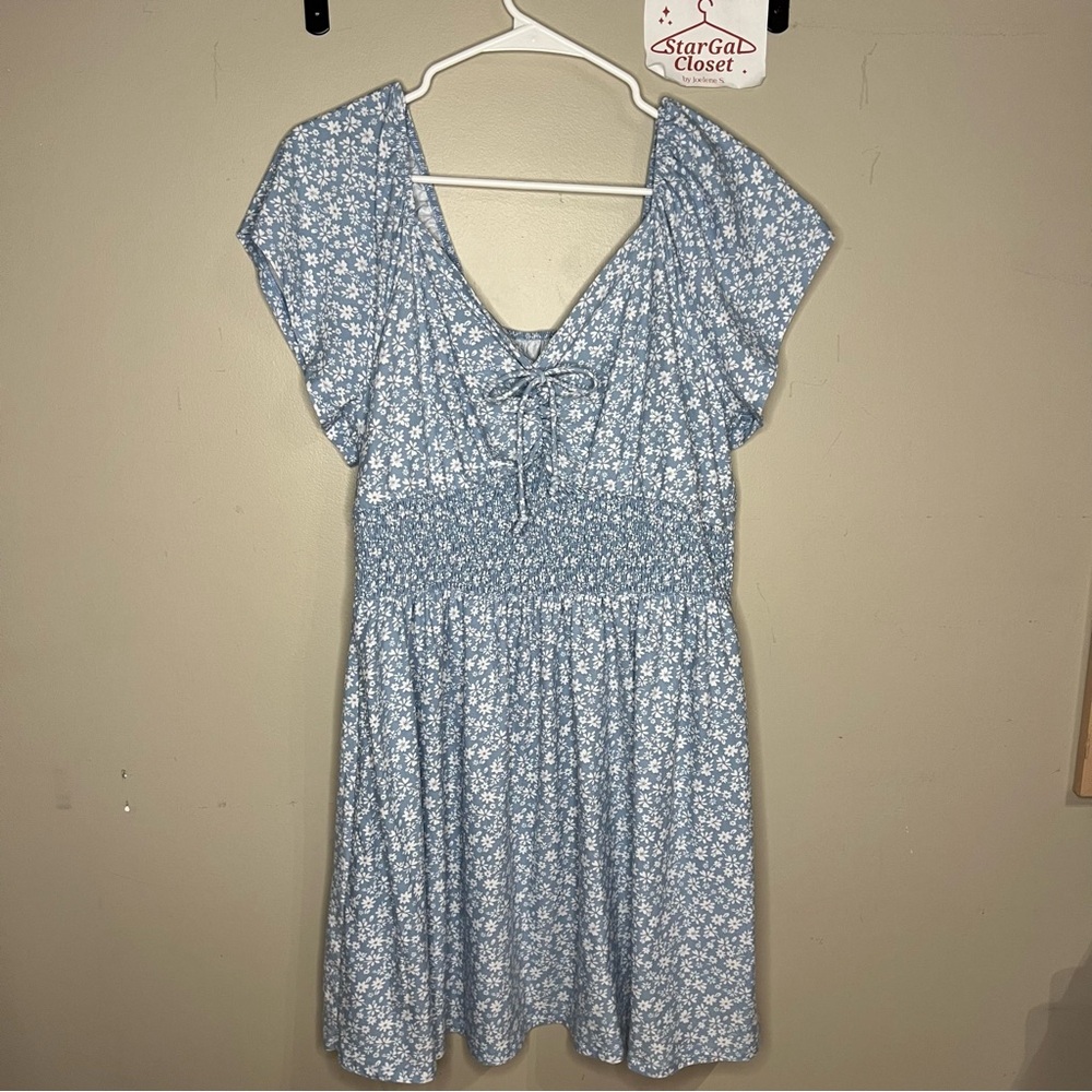 No Boundaries Cottagecore Inspired Milkmaid Mini Dress Blue Floral Print | XXL